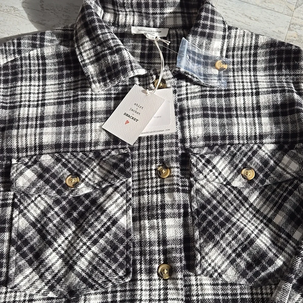 NWT Beachlunchlounge Shacket Shirt Jacket Size XS Small Flannel - Picture 3 of 10
